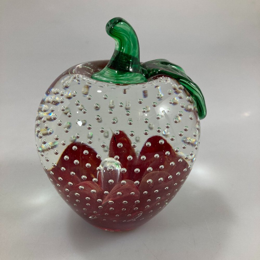 Joe St Clair Glass Apple Paperweight 4.5" Signed